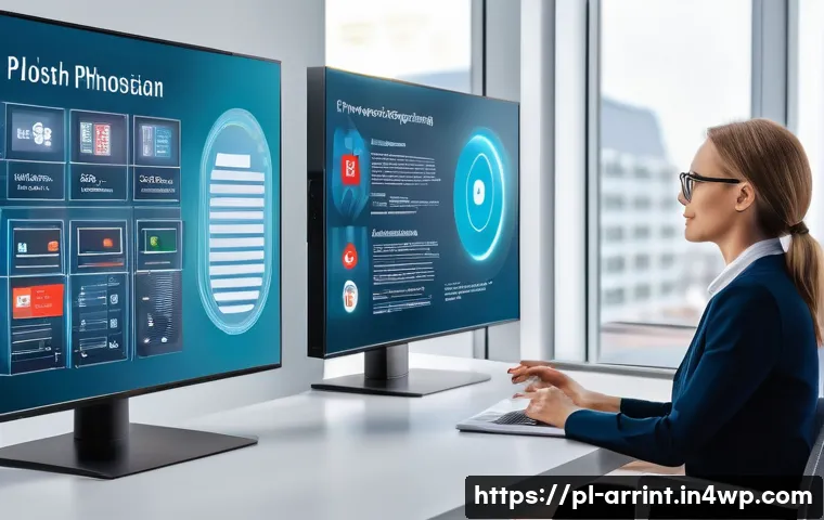 AI 윤리와 인공지능의 사회적 책임 - A modern Polish office setting featuring a diverse group of professionals collaboratively working wi...